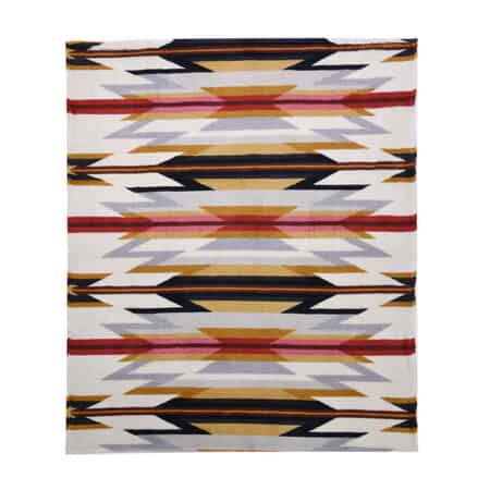 HOMESMART Beige and Red Tribal Printed Pattern Single Layer Sherpa Blanket 59"x78") image number 1