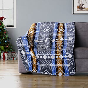 Homesmart Yellow and Gray Tribal Print Pattern Single Layer Sherpa Fleece Blanket, Lightweight Throw Blanket 78 X 59 Inches
