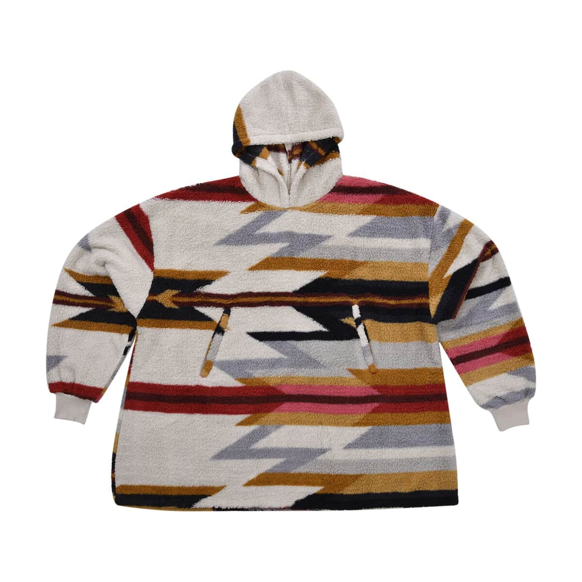 HOMESMART Beige and Red Tribal Printed Pattern Single Layer Sherpa Hoodie (76"x38") image number 0