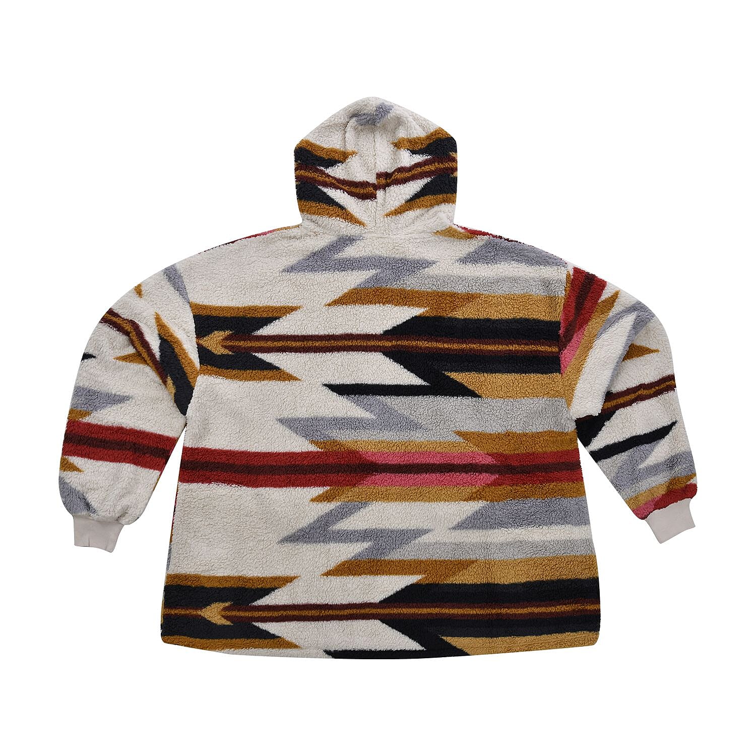 Homesmart Beige and Red Tribal Printed Pattern Single Layer Sherpa Hoodie