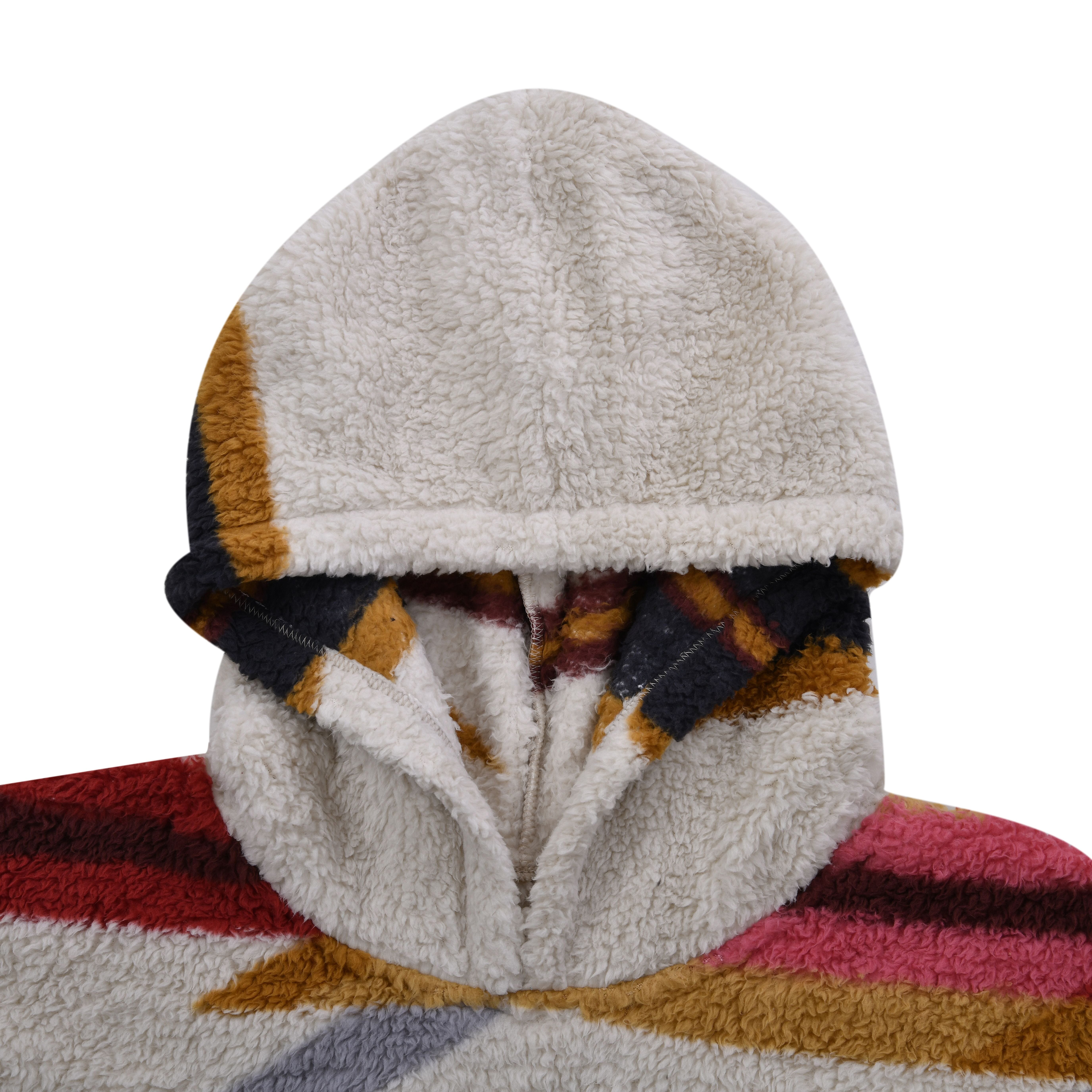 Homesmart Beige and Red Tribal Printed Pattern Single Layer Sherpa Hoodie