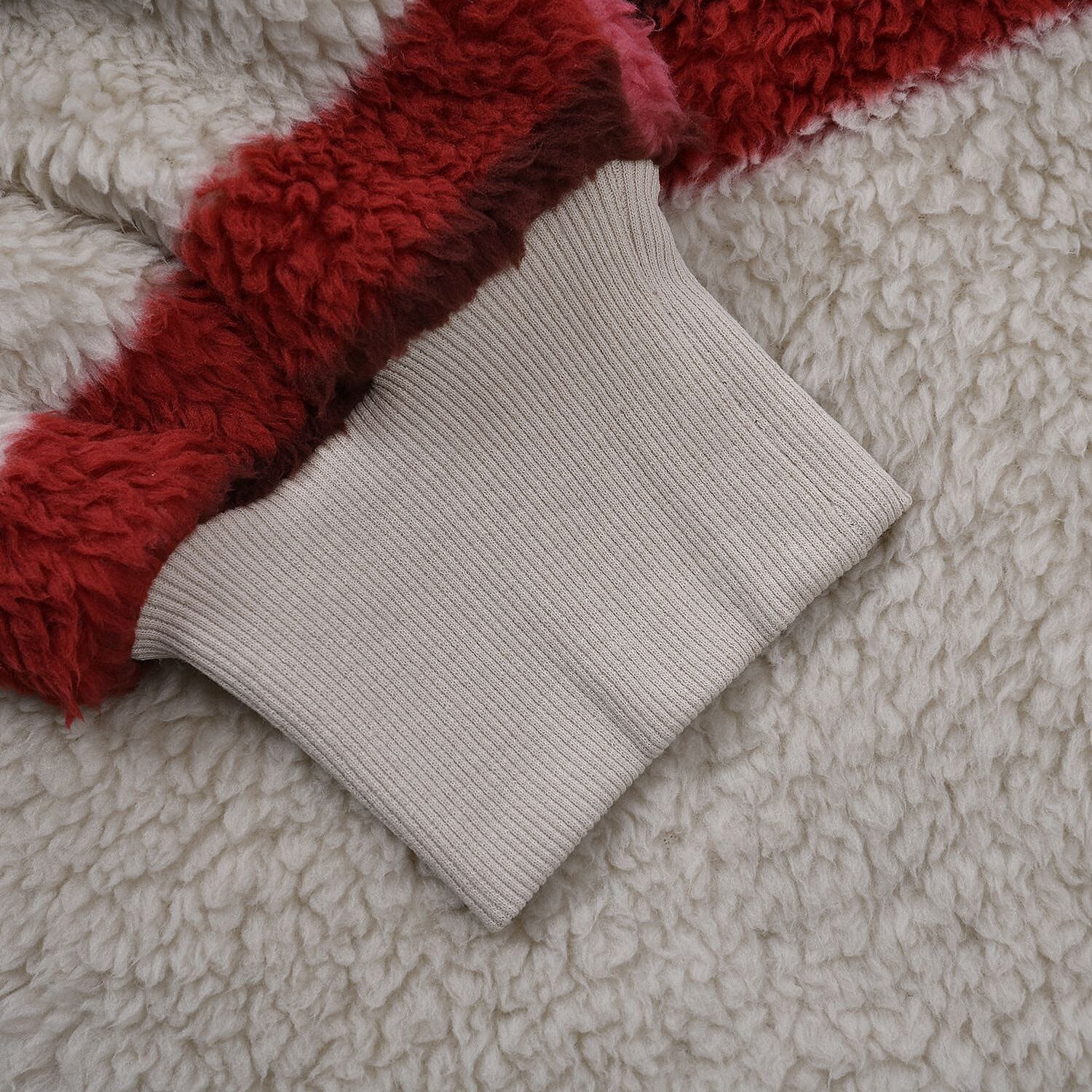 Homesmart Beige and Red Tribal Printed Pattern Single Layer Sherpa Hoodie