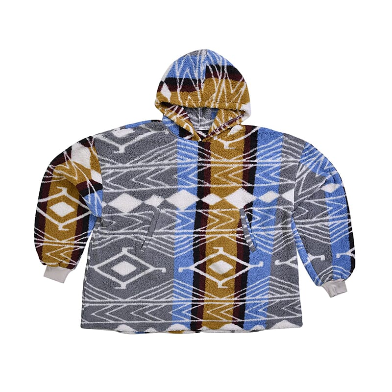 Homesmart Yellow and Gray Tribal Printed Pattern Single Layer Sherpa Hoodie