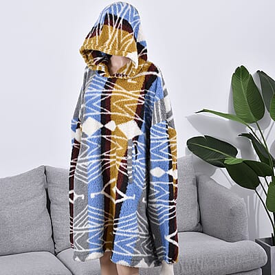 Homesmart Yellow and Gray Tribal Printed Pattern Single Layer Sherpa Hoodie