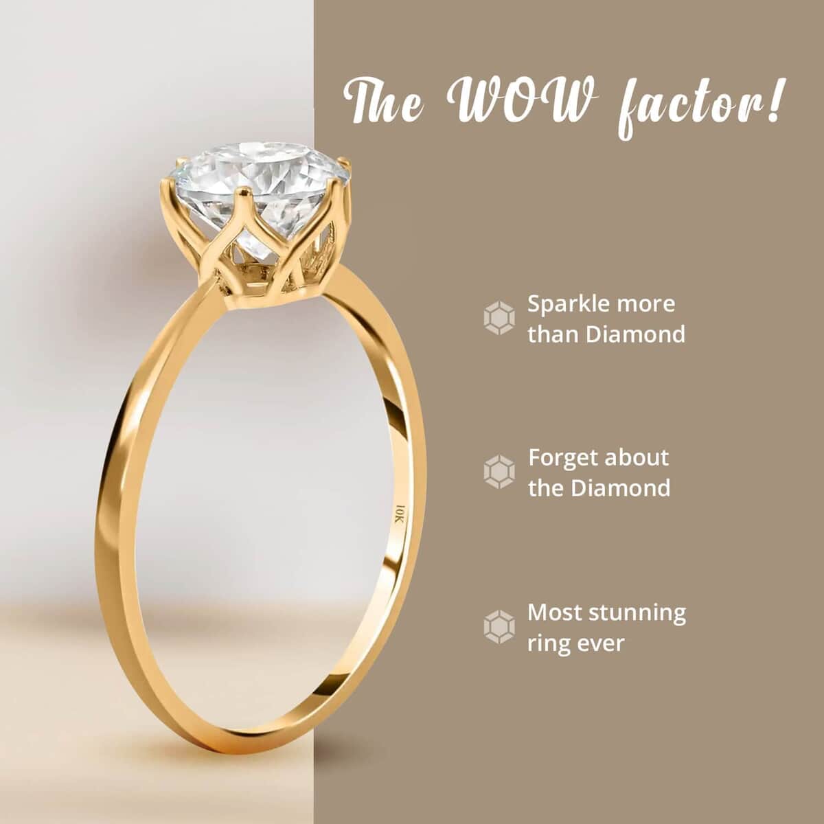 Luxoro 129 Facet Moissanite 1.75 ctw Solitaire Ring, Moissanite Ring, 10K Yellow Gold Ring, Solitaire Gold Ring, Wedding Ring For Women, Gold Gift For Her (Size 10.00) image number 3