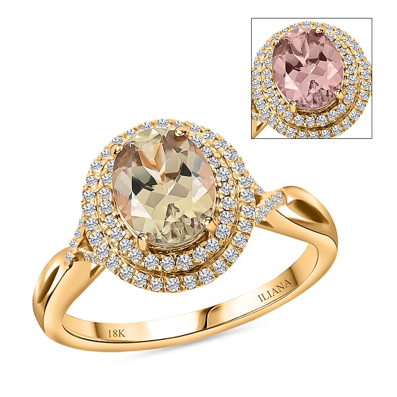 Iliana 18K Yellow Gold AAA Turkizite and G-H SI Diamond Double Halo Ring (Size 10.0) 5.36 Grams 2.60 ctw