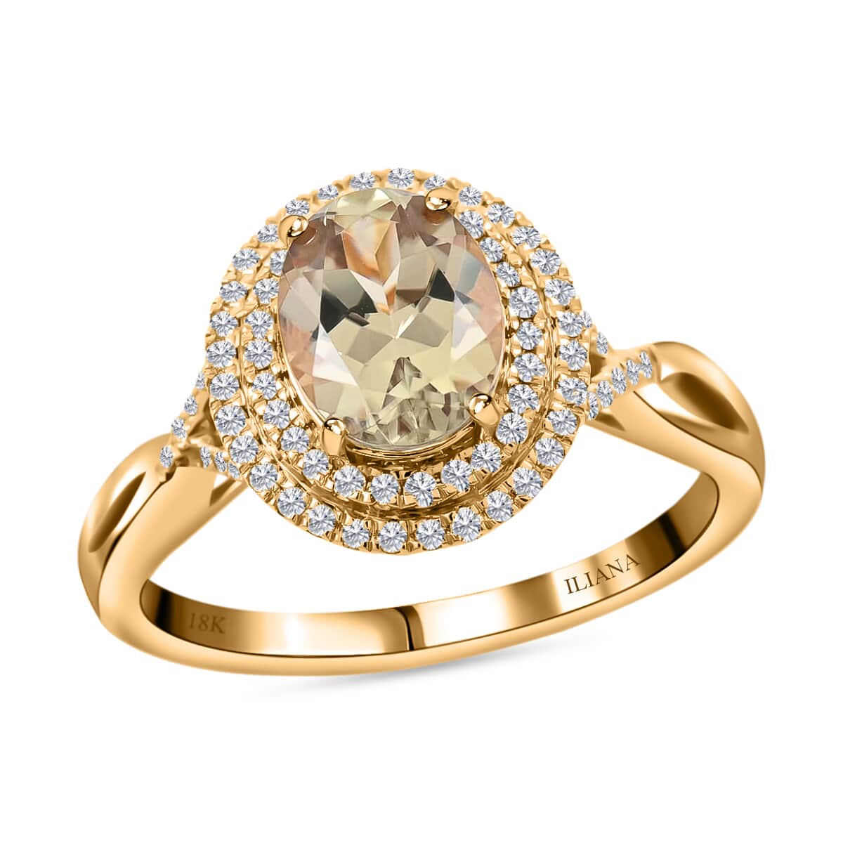 Iliana 18K Yellow Gold AAA Turkizite and G-H SI Diamond Double Halo Ring 5.36 Grams 2.60 ctw image number 0