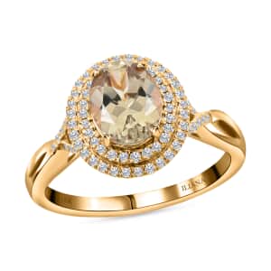 Iliana 18K Yellow Gold AAA Turkizite and G-H SI Diamond Double Halo Ring (Size 10.0) 5.36 Grams 2.60 ctw