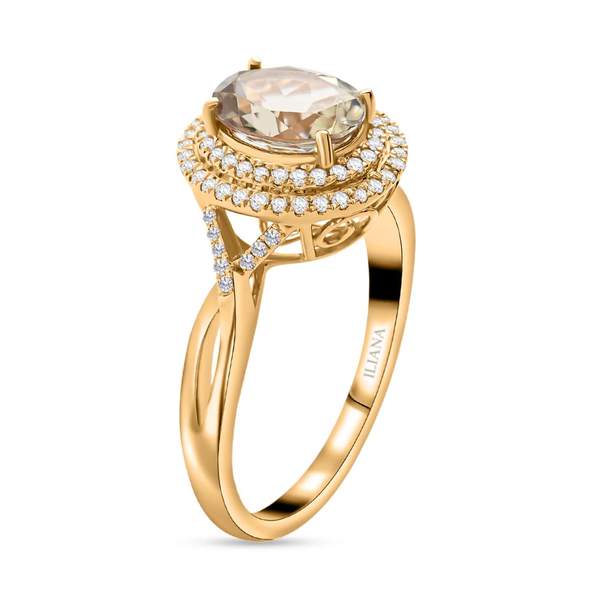 Iliana 18K Yellow Gold AAA Turkizite and G-H SI Diamond Double Halo Ring 5.36 Grams 2.60 ctw image number 3