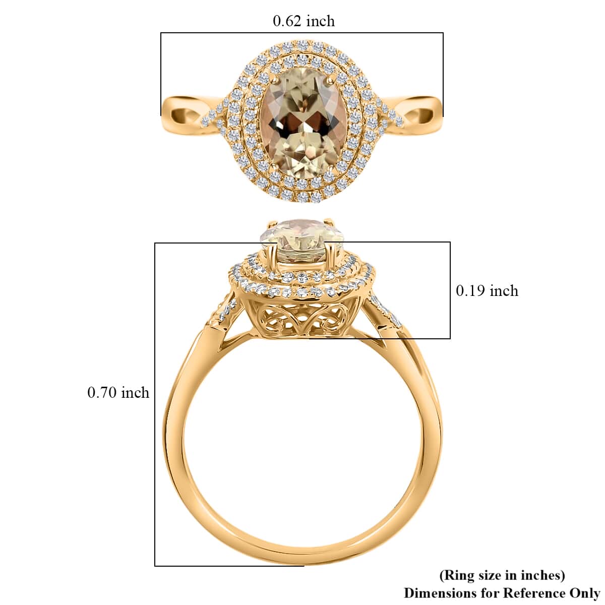 Iliana 18K Yellow Gold AAA Turkizite and G-H SI Diamond Double Halo Ring 5.36 Grams 2.60 ctw image number 5