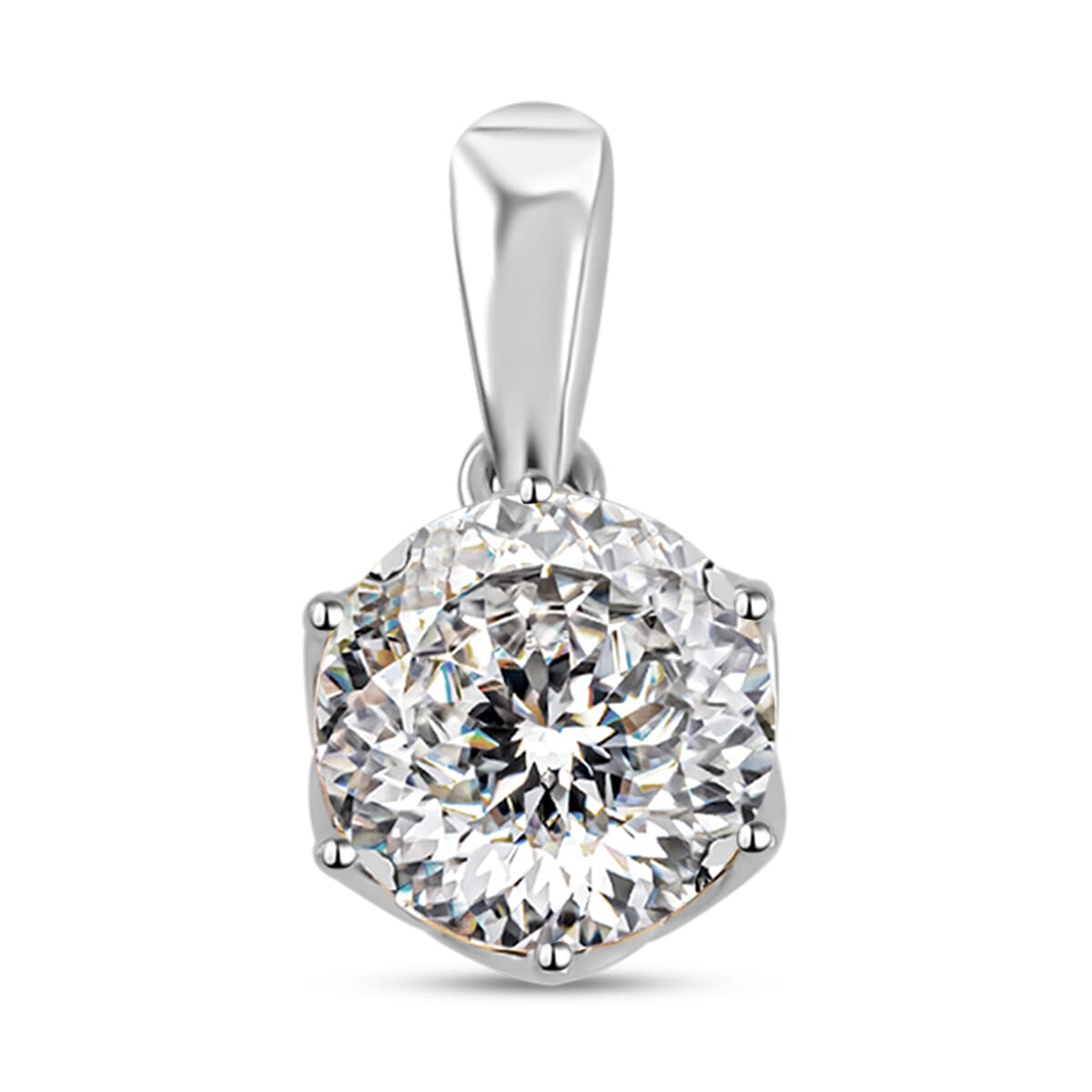 Luxoro 10K White Gold 129 Facet Moissanite Solitaire Pendant 1.75 ctw image number 0