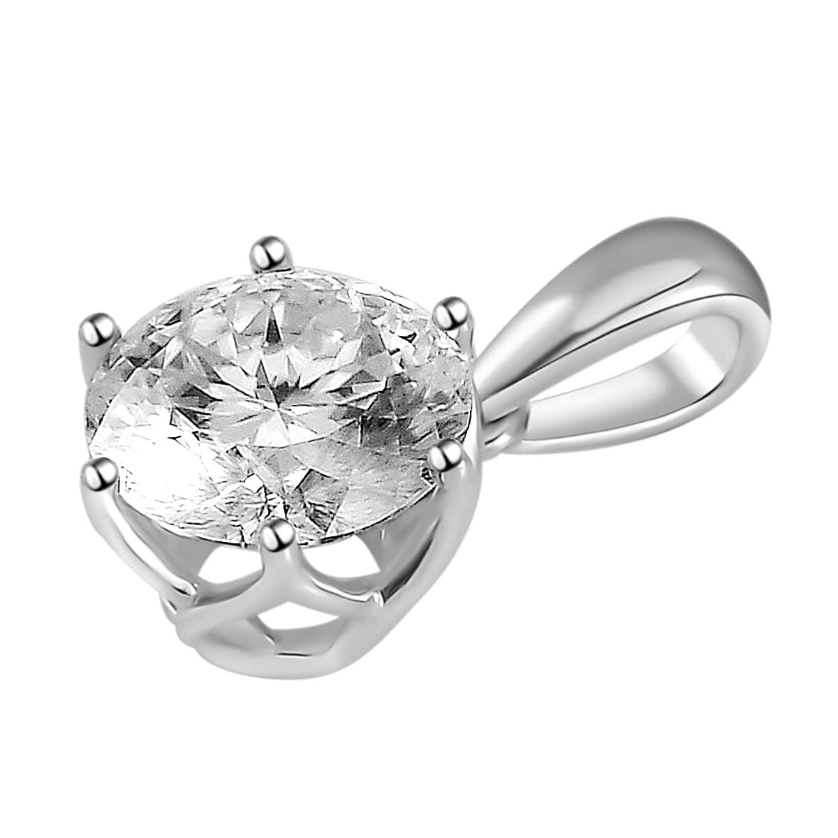 129 Facet Moissanite Solitaire Pendant in 10K White Gold 1.90 ctw image number 2