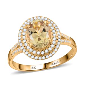 Iliana 18K Yellow Gold AAA Turkizite and G-H SI Diamond Double Halo Ring (Size 10.0) 4.45 Grams 2.50 ctw