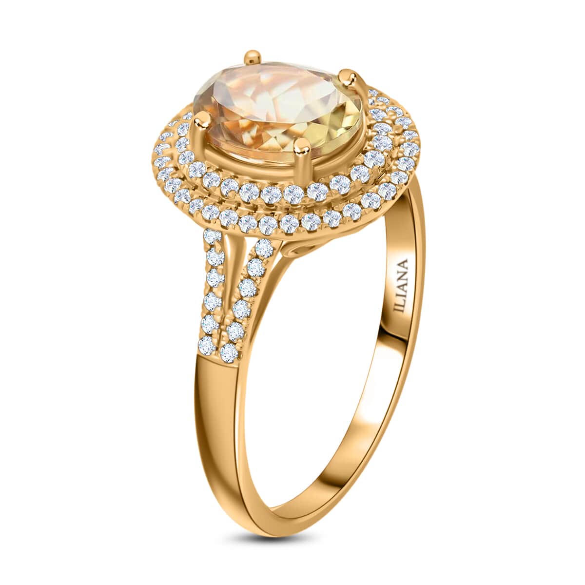 Iliana AAA Turkizite and G-H SI Diamond 2.50 ctw Double Halo Ring in 18K Yellow Gold (Size 10.0) 4.45 Grams image number 2