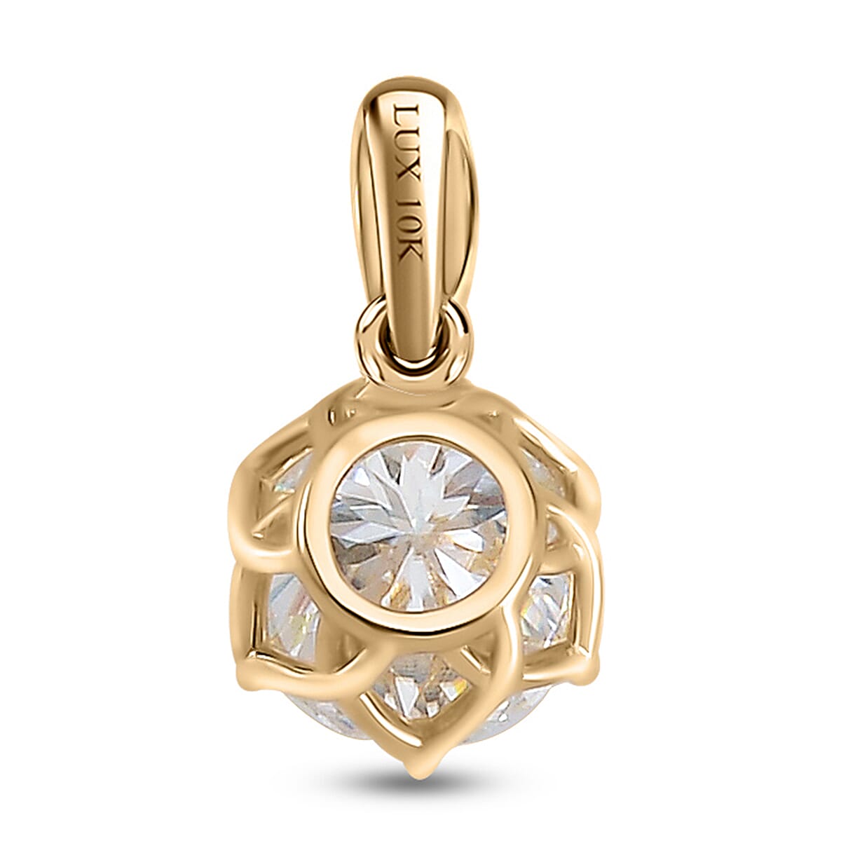 Luxoro 10K Yellow Gold 129 Facet Moissanite Solitaire Pendant 1.75 ctw image number 4