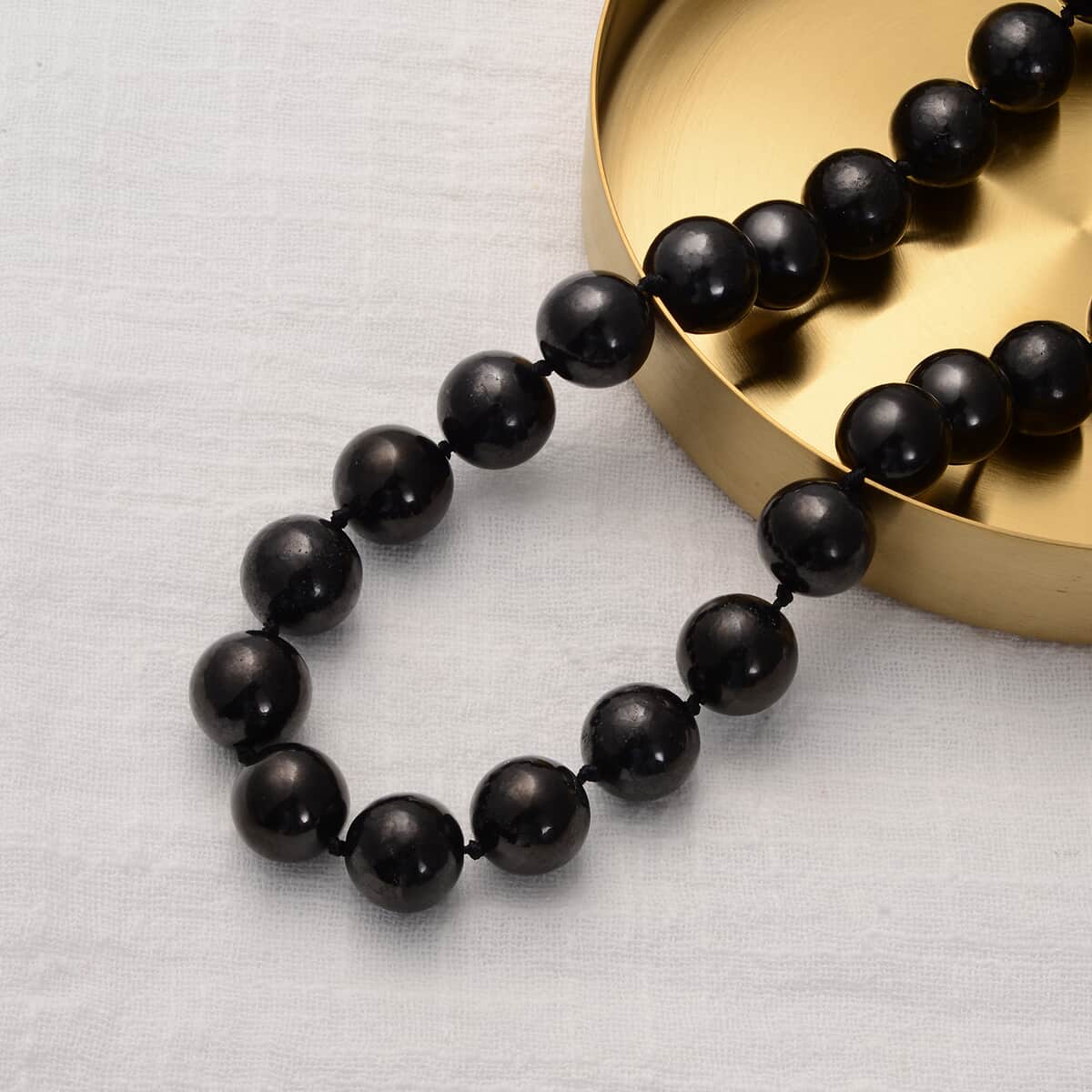 Shungite 13-15mm Beaded Necklace 20 Inches in Rhodium Over Sterling Silver 552.50 ctw image number 1