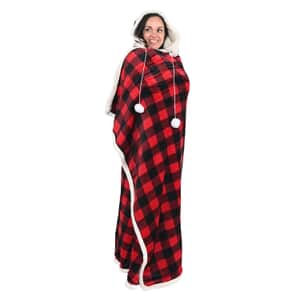 Homesmart Polyester and Sherpa Hoodie Blanket with Pom Pom