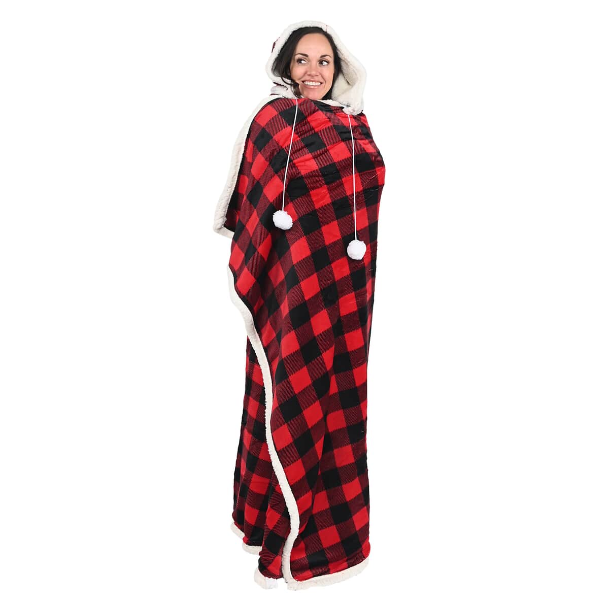 Homesmart Polyester and Sherpa Hoodie Blanket with Pom Pom image number 0