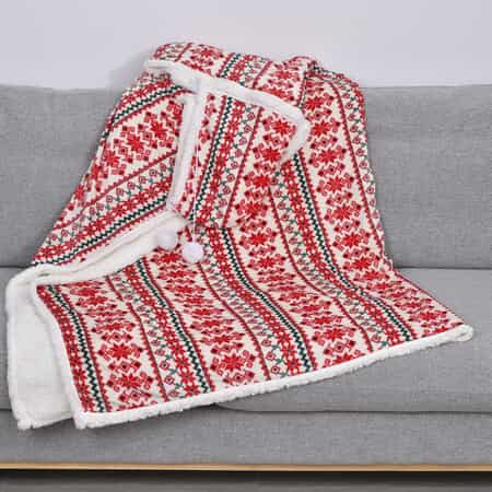 Homesmart Tribal Pattern Polyester and Sherpa Hoodie Blanket with Pom Pom image number 1