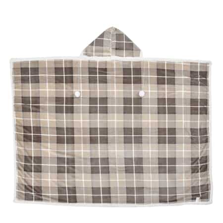 Homesmart Checks Pattern Polyester and Sherpa Hoodie Blanket with Pom Pom image number 0