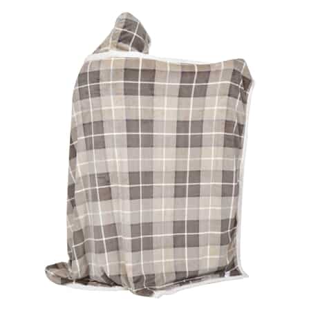 Homesmart Checks Pattern Polyester and Sherpa Hoodie Blanket with Pom Pom image number 3