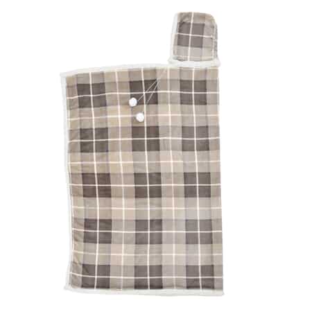 Homesmart Checks Pattern Polyester and Sherpa Hoodie Blanket with Pom Pom image number 4