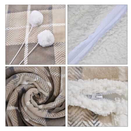 Homesmart Checks Pattern Polyester and Sherpa Hoodie Blanket with Pom Pom image number 6