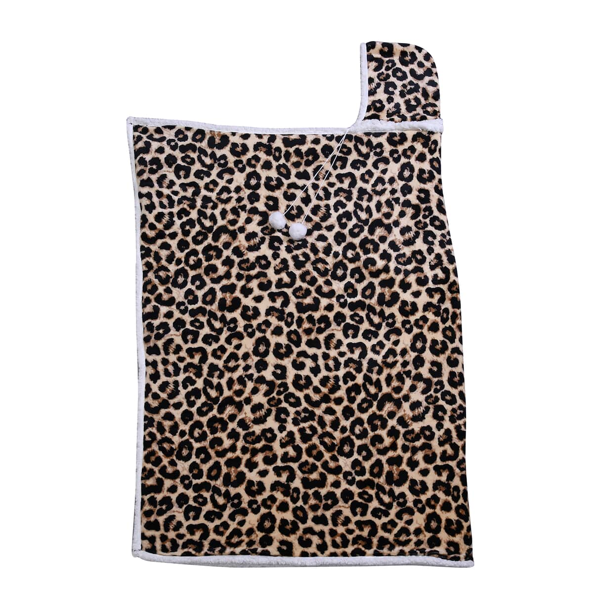 Homesmart Brown Leopard Pattern Polyester and Sherpa Hoodie Blanket with Pom Pom image number 4
