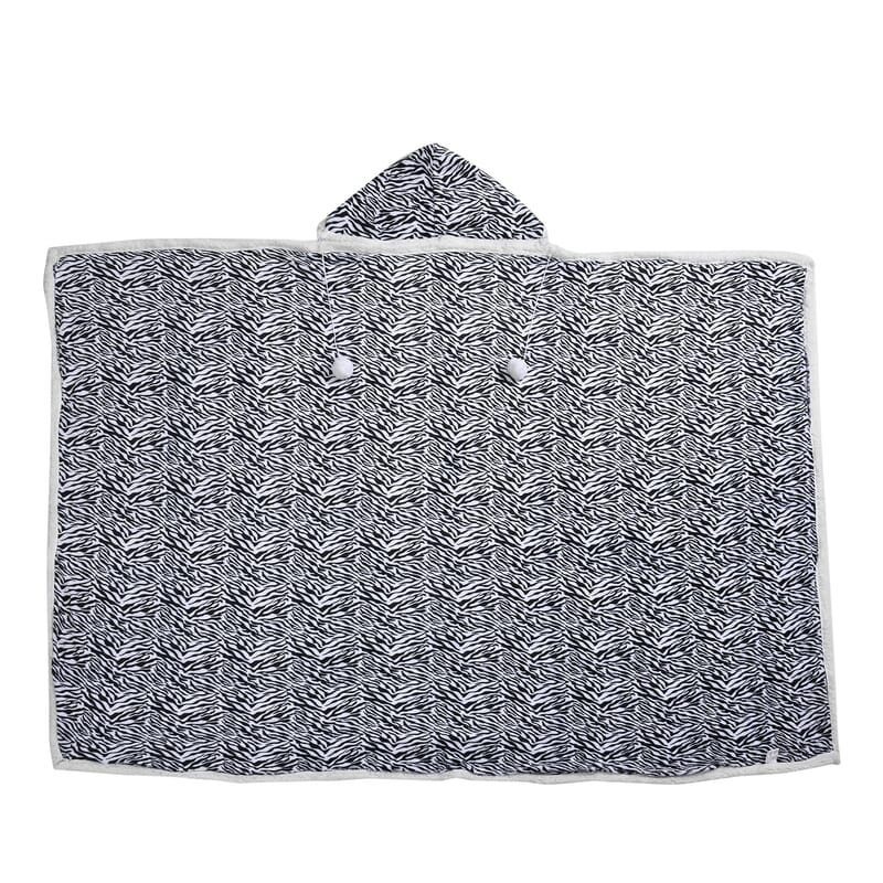 Homesmart Zebra Stripe Pattern Polyester and Sherpa Hoodie Blanket with Pom Pom