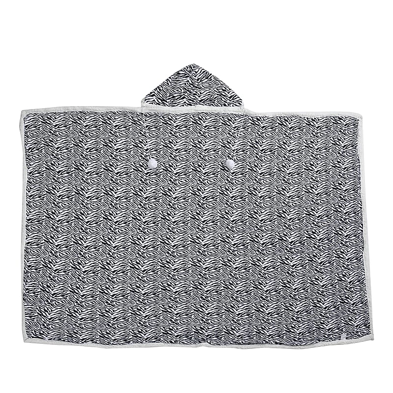 Homesmart Zebra Stripe Pattern Polyester and Sherpa Hoodie Blanket with Pom Pom