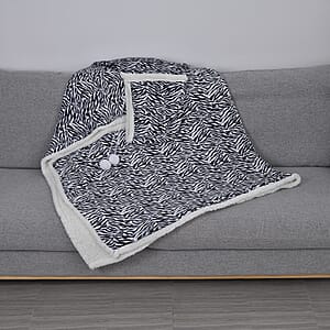 Homesmart Zebra Stripe Pattern Polyester and Sherpa Hoodie Blanket with Pom Pom