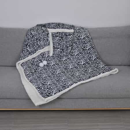 Homesmart Zebra Stripe Pattern Polyester and Sherpa Hoodie Blanket with Pom Pom image number 1