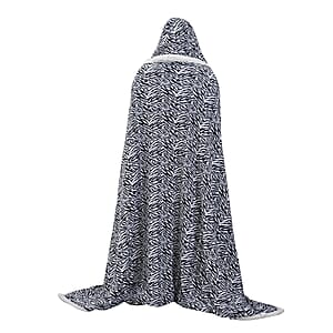 Homesmart Zebra Stripe Pattern Polyester and Sherpa Hoodie Blanket with Pom Pom