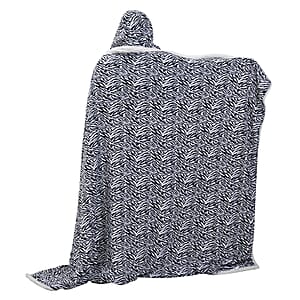Homesmart Zebra Stripe Pattern Polyester and Sherpa Hoodie Blanket with Pom Pom