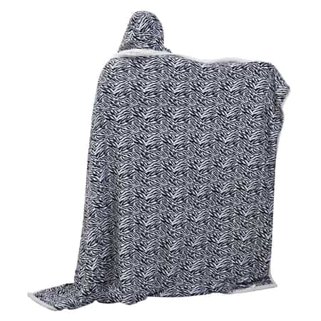 Homesmart Zebra Stripe Pattern Polyester and Sherpa Hoodie Blanket with Pom Pom image number 3