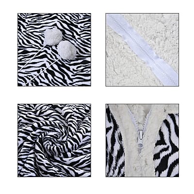 Homesmart Zebra Stripe Pattern Polyester and Sherpa Hoodie Blanket with Pom Pom