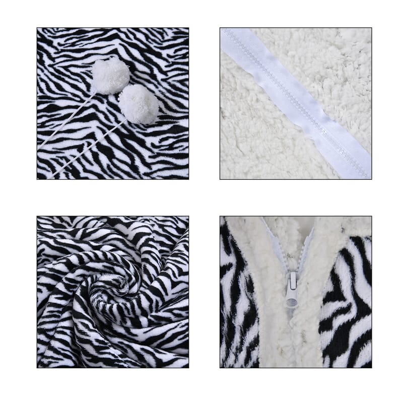 Homesmart Zebra Stripe Pattern Polyester and Sherpa Hoodie Blanket with Pom Pom