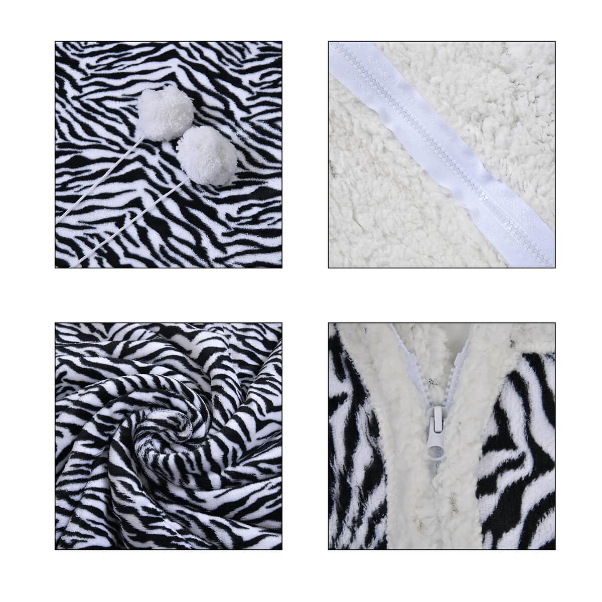 Homesmart Zebra Stripe Pattern Polyester and Sherpa Hoodie Blanket with Pom Pom image number 6