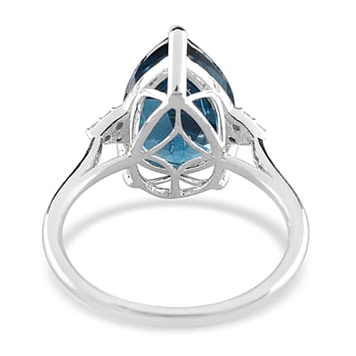 AAA London Blue Topaz and Diamond 7.15 ctw Solitaire Ring in 10K White Gold (Size 6.0)