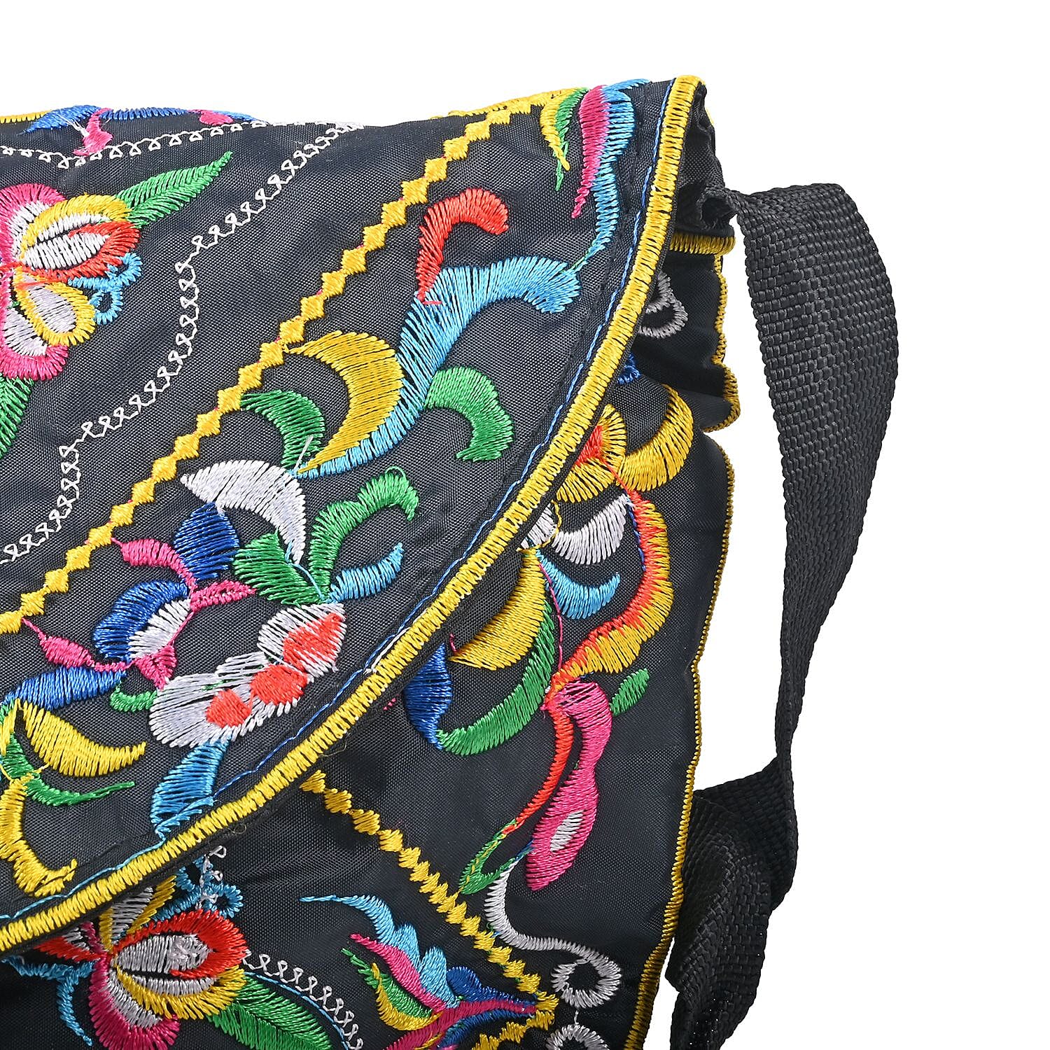 Set of 2pcs Multi Color Floral Embroidery Pattern 100% Polyester Sling Bag and Wallet 