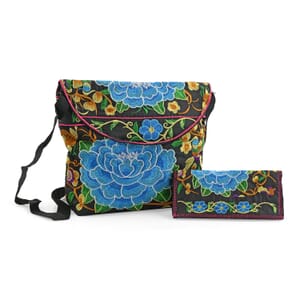 Set of 2pcs Embroidery Polyester Sling Bag and Wallet