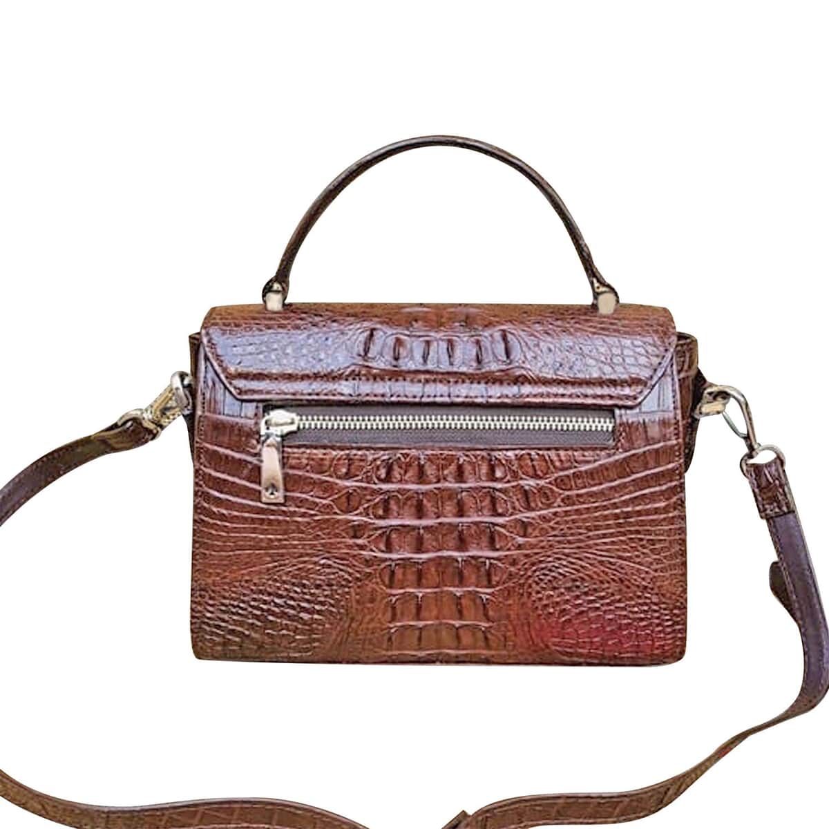 Grand Pelle Genuine Crocodile Leather Dark Chocolate Crossbody Bag (9"x3.9"x6.7") with Detachable Shoulder Strap image number 1