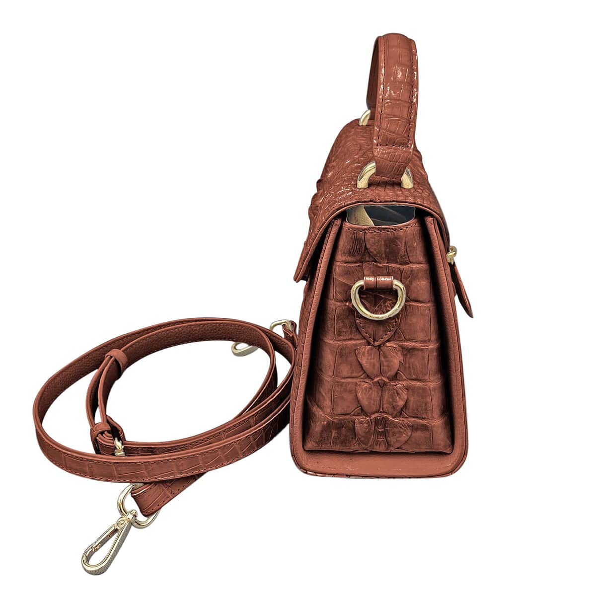 Grand Pelle Genuine Crocodile Leather Dark Chocolate Crossbody Bag (9"x3.9"x6.7") with Detachable Shoulder Strap image number 2