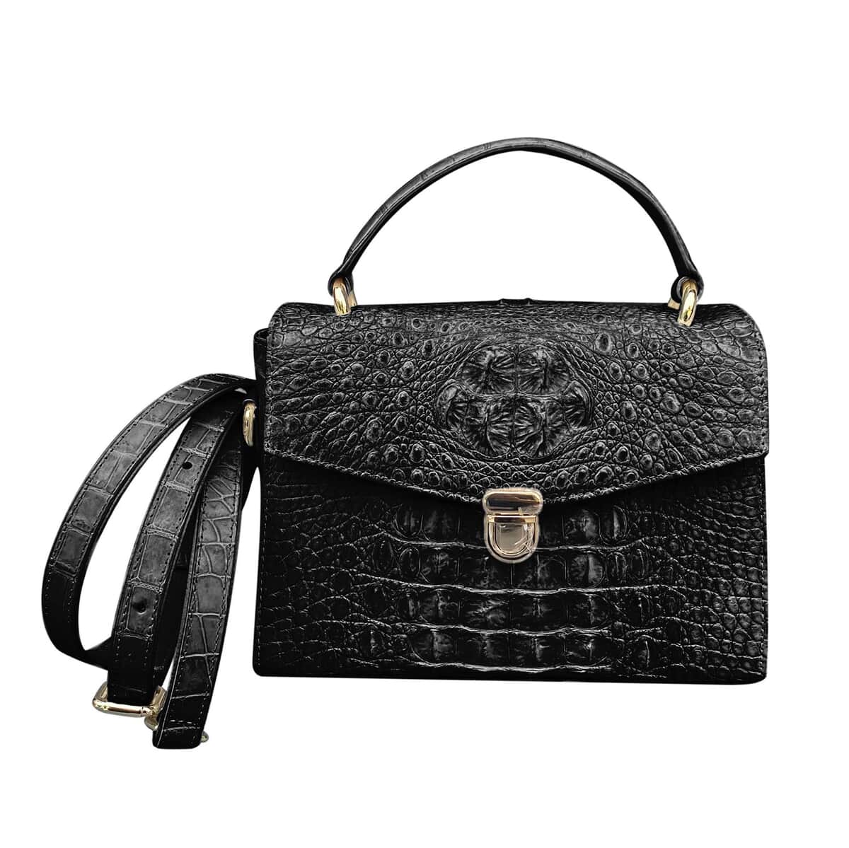 Grand Pelle Genuine Crocodile Leather Black Crossbody Bag with Detachable Shoulder Strap image number 0