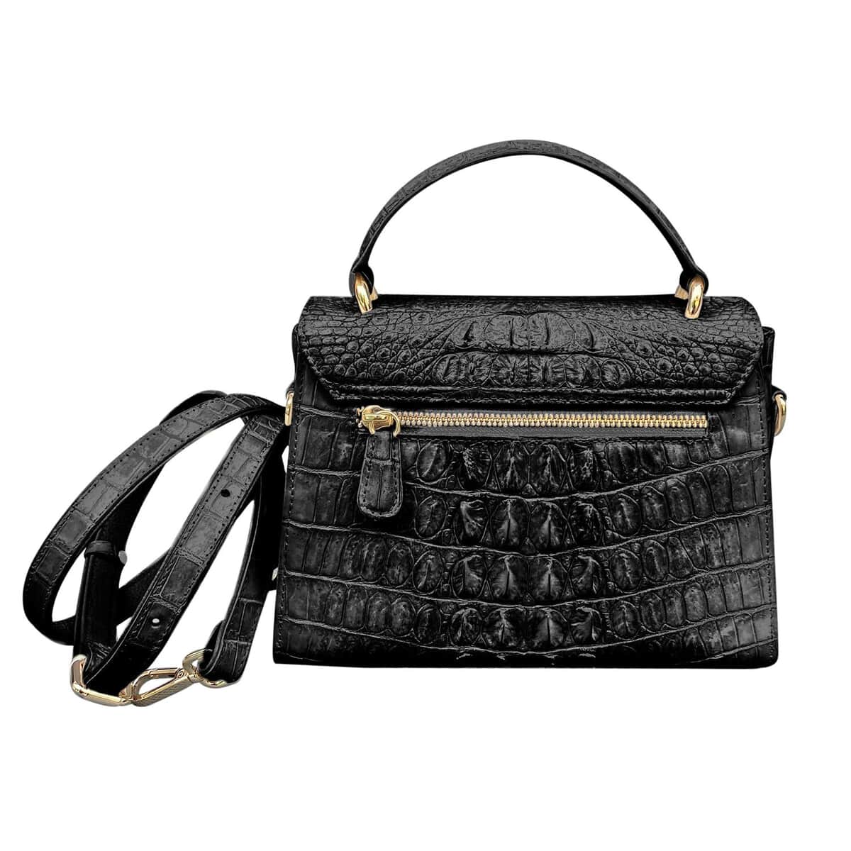 Grand Pelle Genuine Crocodile Leather Black Crossbody Bag with Detachable Shoulder Strap image number 1