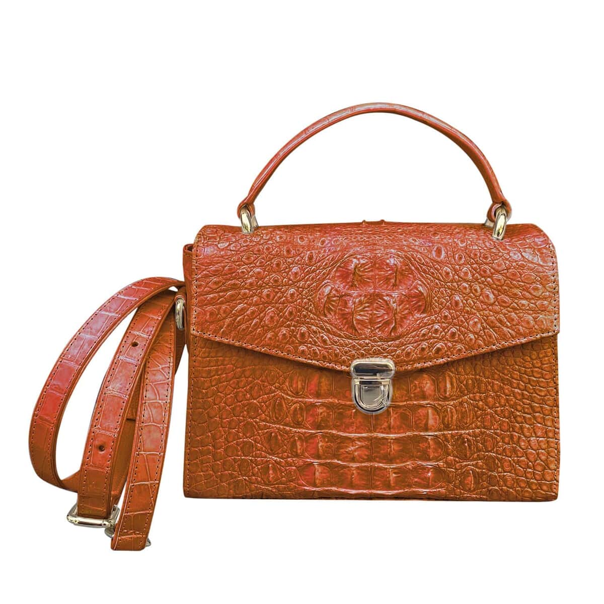 Grand Pelle Genuine Crocodile Leather Light Brown Crossbody Bag with Detachable Shoulder Strap image number 0