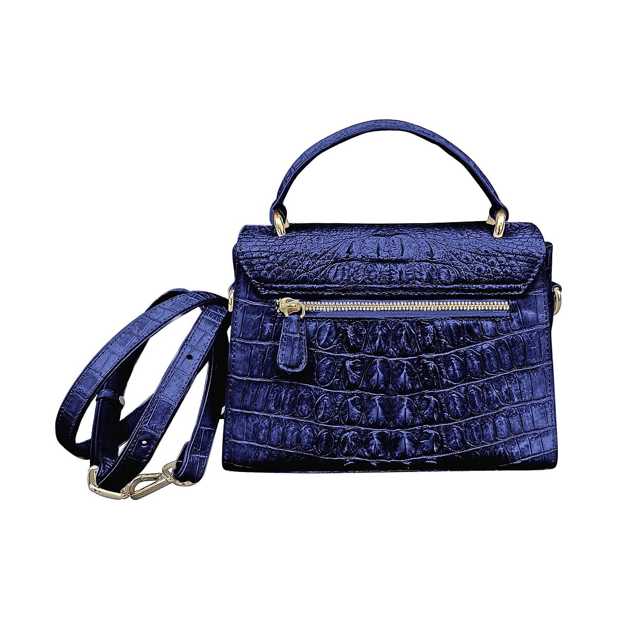 Grand Pelle Genuine Crocodile Leather Navy Crossbody Bag with Detachable Shoulder Strap image number 1