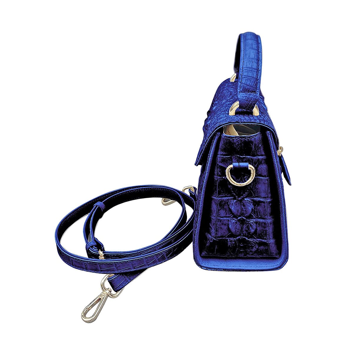 Grand Pelle Genuine Crocodile Leather Navy Crossbody Bag with Detachable Shoulder Strap image number 2