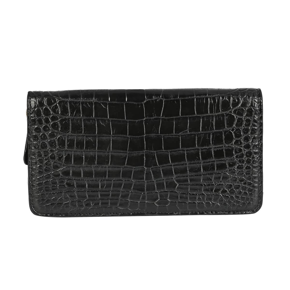 Grand Pelle Black Genuine Caiman Crocodile Leather Shell Along with Cow Leather Lining Wallet | Leather Card Holder Travel Wallet | Leather Purse for Women image number 0