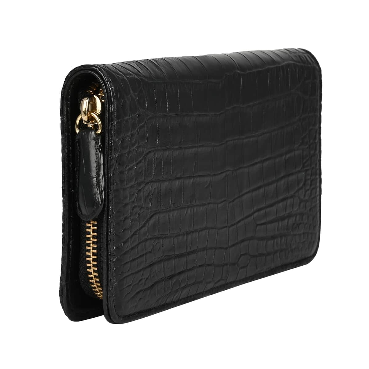 Grand Pelle Black Genuine Caiman Crocodile Leather Shell Along with Cow Leather Lining Wallet | Leather Card Holder Travel Wallet | Leather Purse for Women image number 4